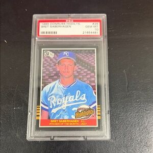 1985 Donruss Highlights Bret Saberhagen Card - Gem Mint 10 - Low Population